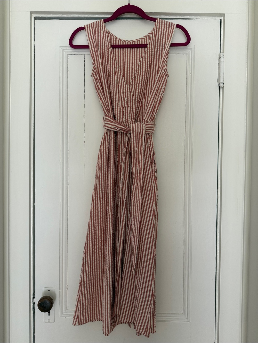 Striped Sleeveless Tie-Waist Maxi Dress in Red and White